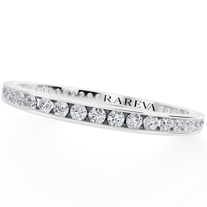 14K White Gold Round Cut Diamond Channel Set Eternity Band - 2.2mm - Close up