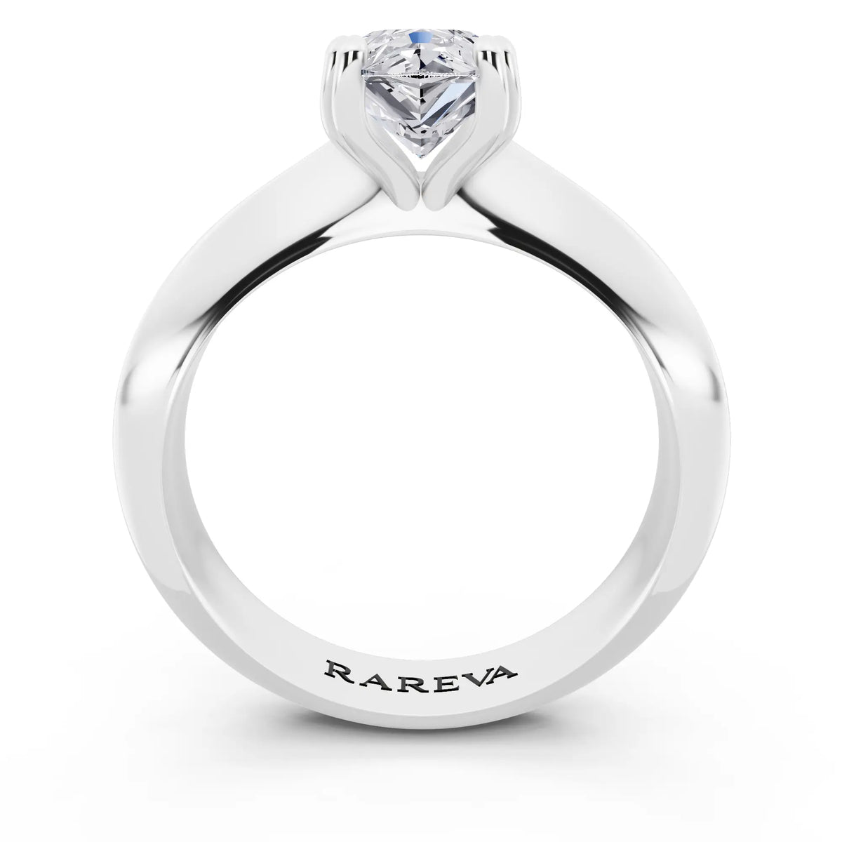 Platinum Pear Cut Diamond Solitaire Ring with Knife Edge Band - through finger