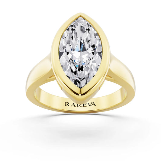14 KT Yellow Gold Marquise Cut Diamond Bezel Set Solitaire Ring - front view