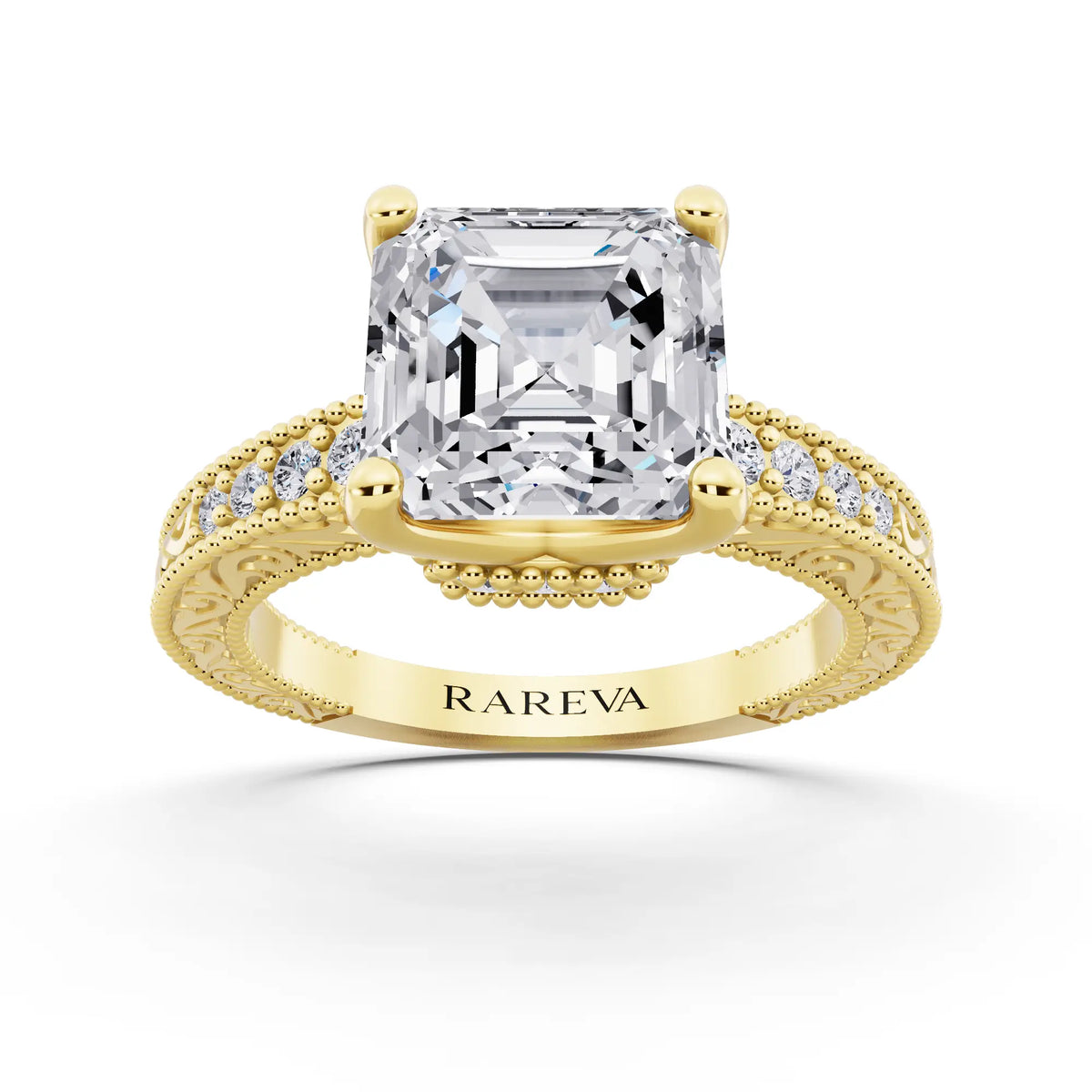 14 KT Yellow Gold Asscher Cut Diamond Vintage - front view