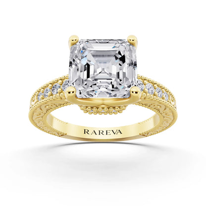14 KT Yellow Gold Asscher Cut Diamond Vintage - front view