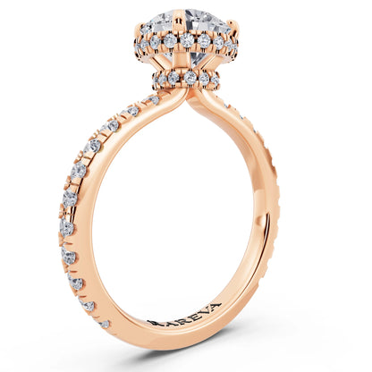 14 KT Rose Gold Round Cut Diamond Hidden Halo Ring with Pave Band - top view