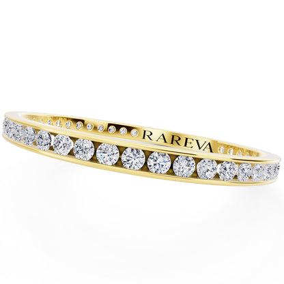10K Yellow Gold Round Cut Diamond Channel Set Eternity Band - 2.2mm - Close up