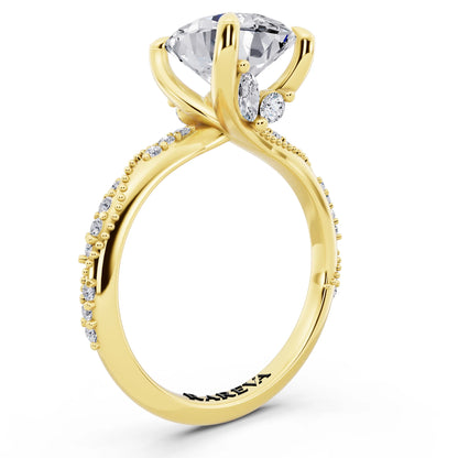 18 KT Yellow Gold Oval Cut Diamond Ring with Marquise Accent - top view