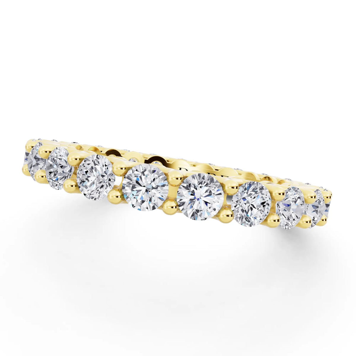 14K Yellow Gold Round Cut Diamond Unity Prong Eternity Band - 2.5mm - Close up