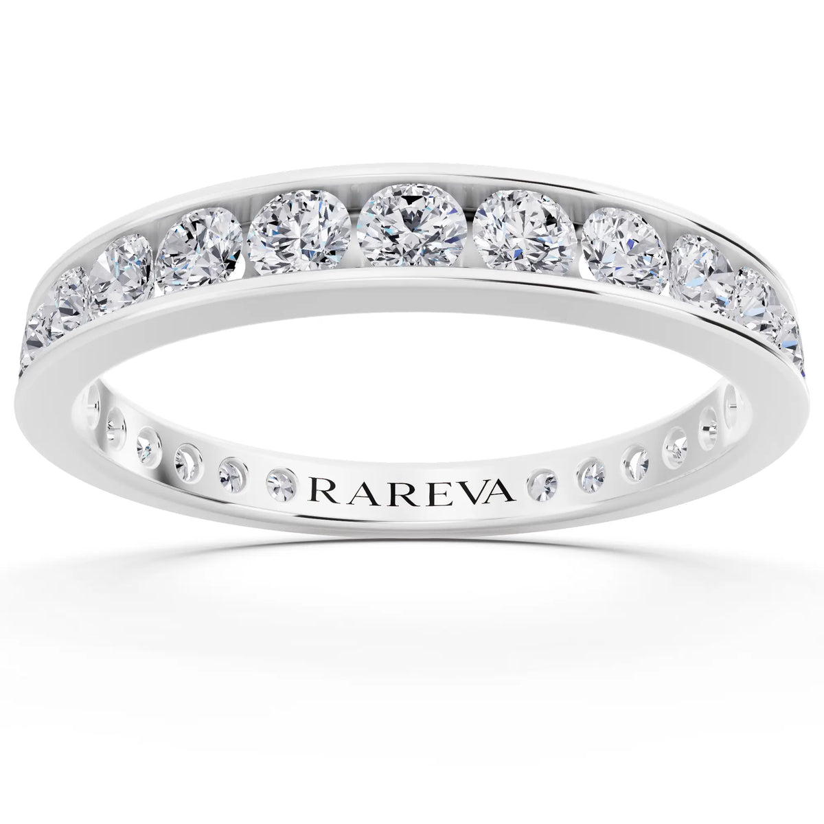 Platinum Round Cut Diamond Channel Set Eternity Band - 2.5mm - Front