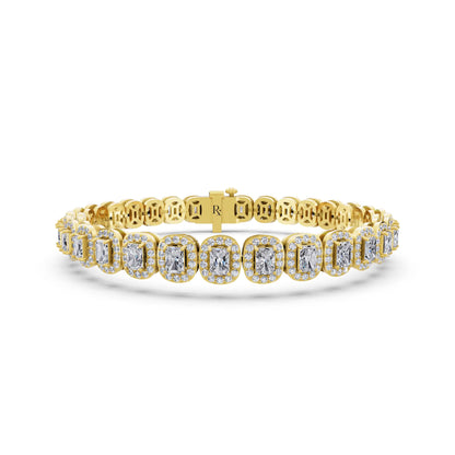 14K Yellow Gold Radiant Cut Halo Diamond Tennis Bracelet - Main