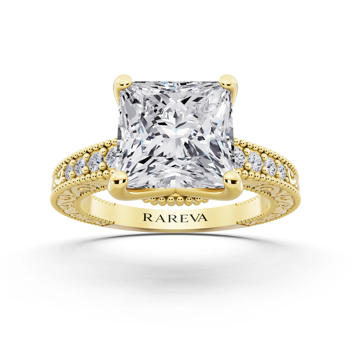 14 KT Yellow Gold Princess Cut Diamond Vintage - front view