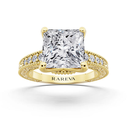 14 KT Yellow Gold Princess Cut Diamond Vintage - front view