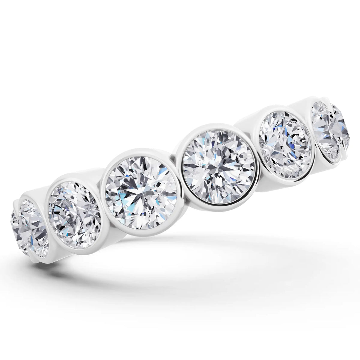 Silver Round Cut Bezel Set Diamond Full Eternity Wedding Band - 4.1mm - Side