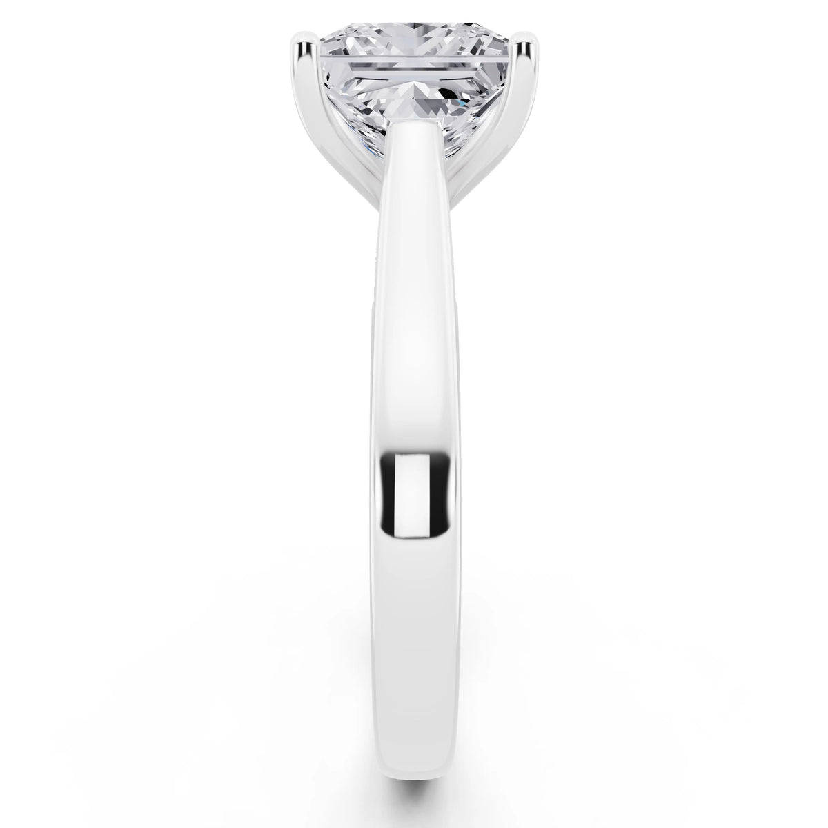 18 KT White Gold Princess Cut Diamond Solitaire Ring with Hidden Accent - side view