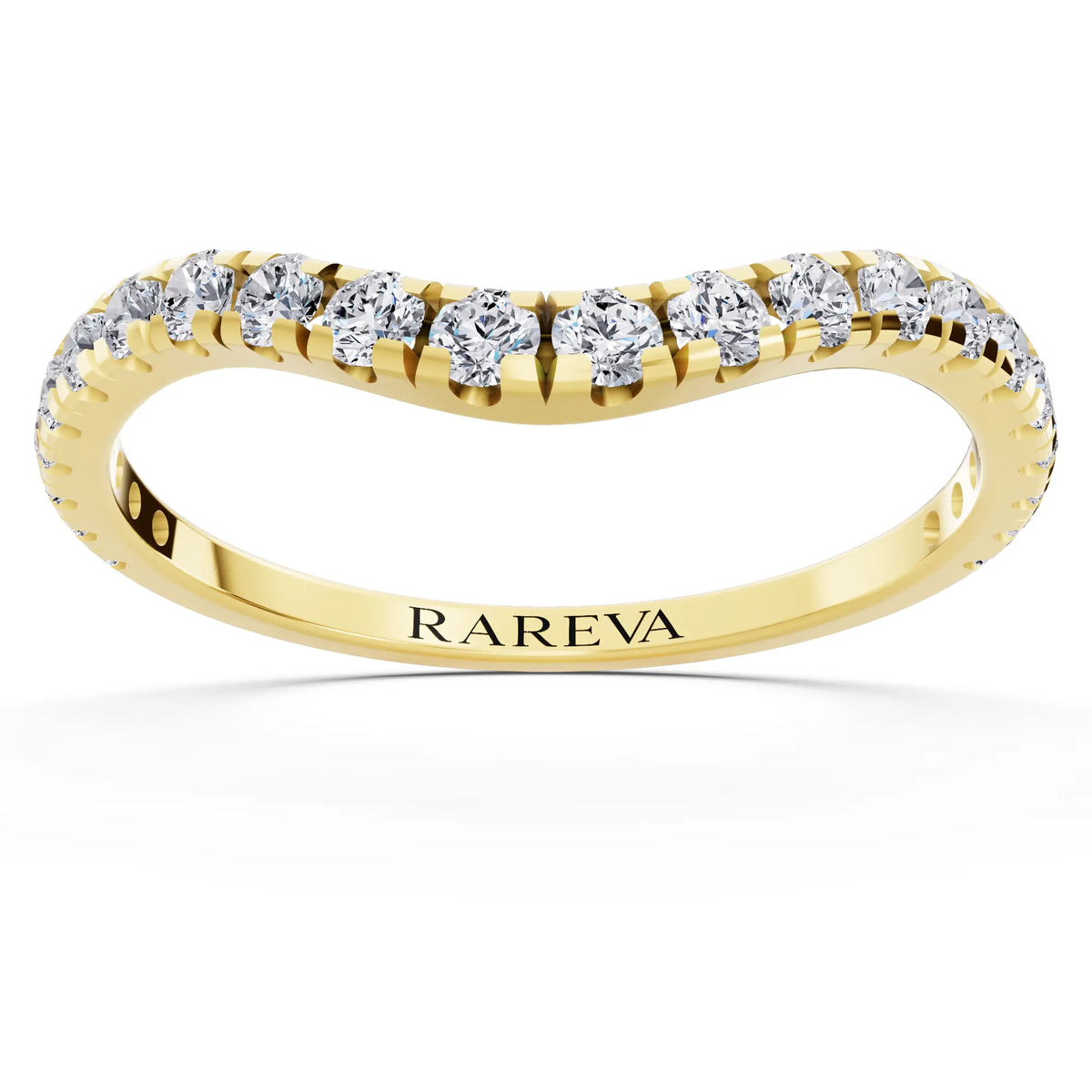 14K Yellow Gold Round Cut Diamond Crescent Curved Band - 1.6mm - Front