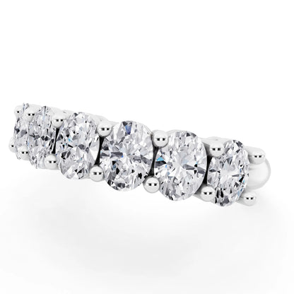 14K White Gold Seven Stone Oval Cut Diamond Half Eternity Wedding Band - 1.8mm - Close up