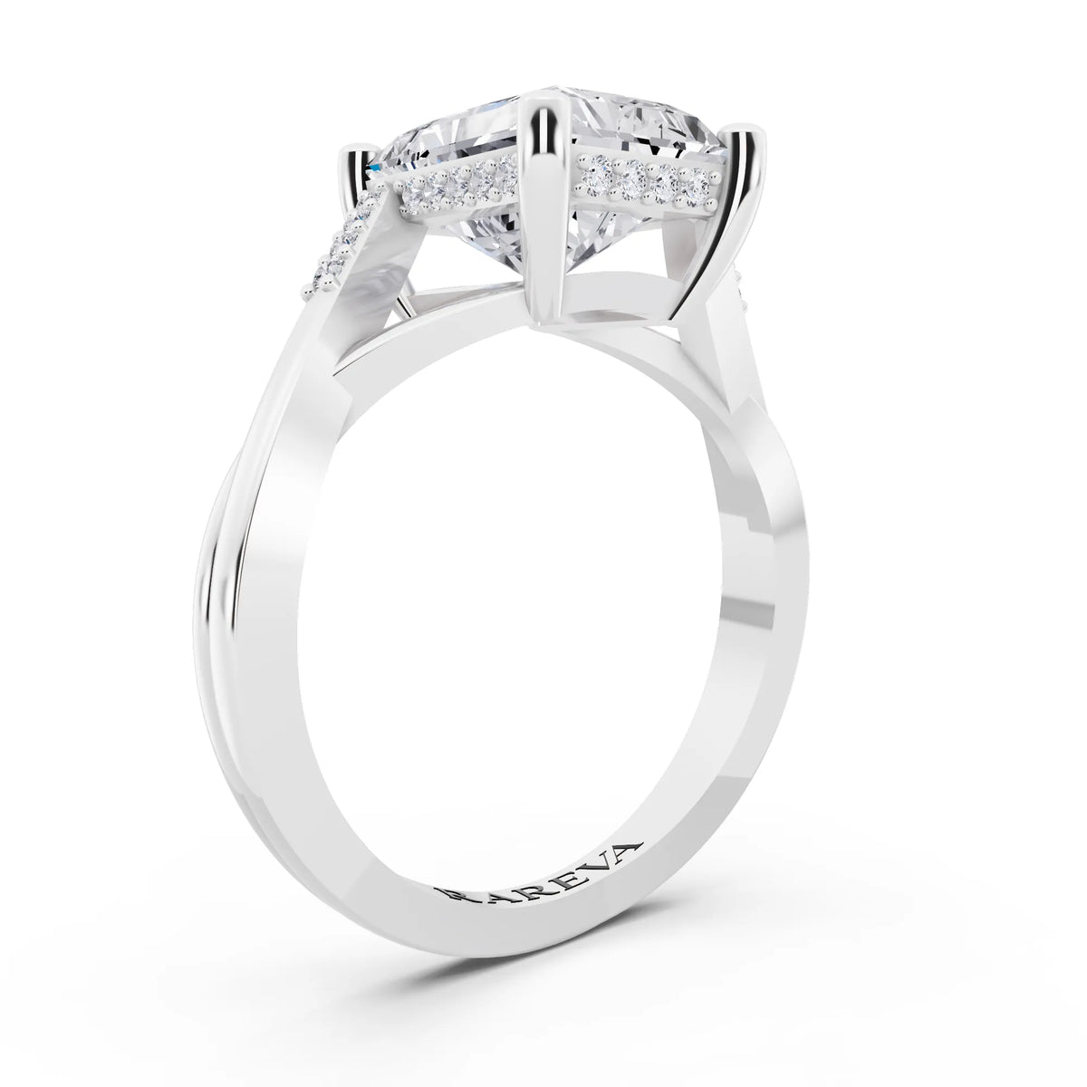 14 KT White Gold Radiant Cut Diamond Split Shank Engagement Ring with Hidden Halo - top view
