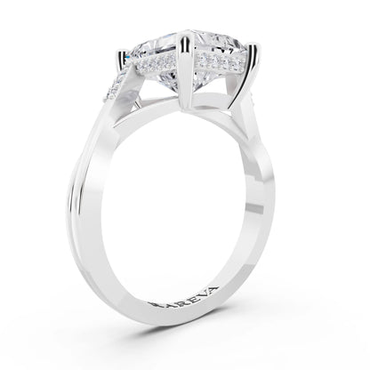 14 KT White Gold Radiant Cut Diamond Split Shank Engagement Ring with Hidden Halo - top view