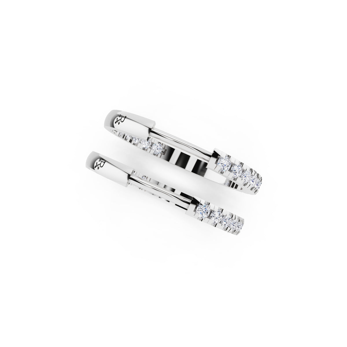 Silver Round Diamond Hoop Earrings - top