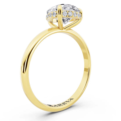 14 KT Yellow Gold Pear Cut Diamond Hidden Halo Solitaire Ring - top view