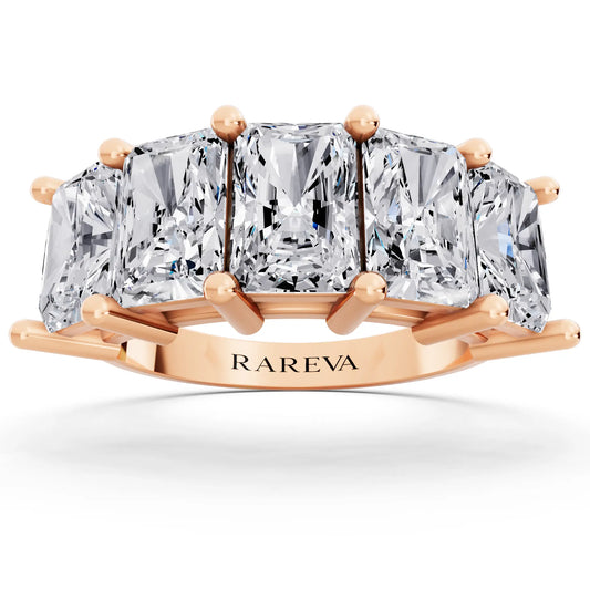 10K Rose Gold Five Stone Radiant Cut Diamond Half Eternity Wedding Band - 3mm - Front