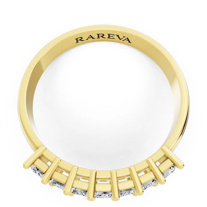 10K Yellow Gold Seven Stone Emerald Cut Diamond Half Eternity Wedding Band - 1.8mm - Top