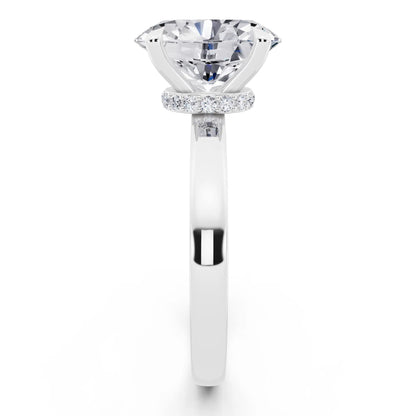 14 KT White Gold Oval Cut Diamond Solitaire Ring with Pave Collar - side view