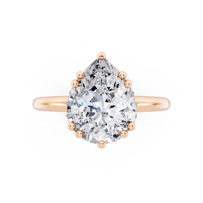 14 KT Rose Gold Pear Cut Diamond Solitaire Ring with Hidden Accent Basket - top angle