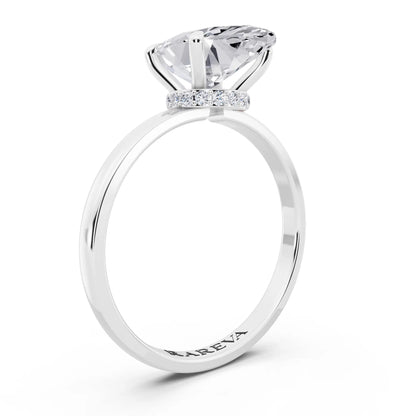 14 KT White Gold Marquise Cut Diamond Solitaire Ring with Pave Collar - top view