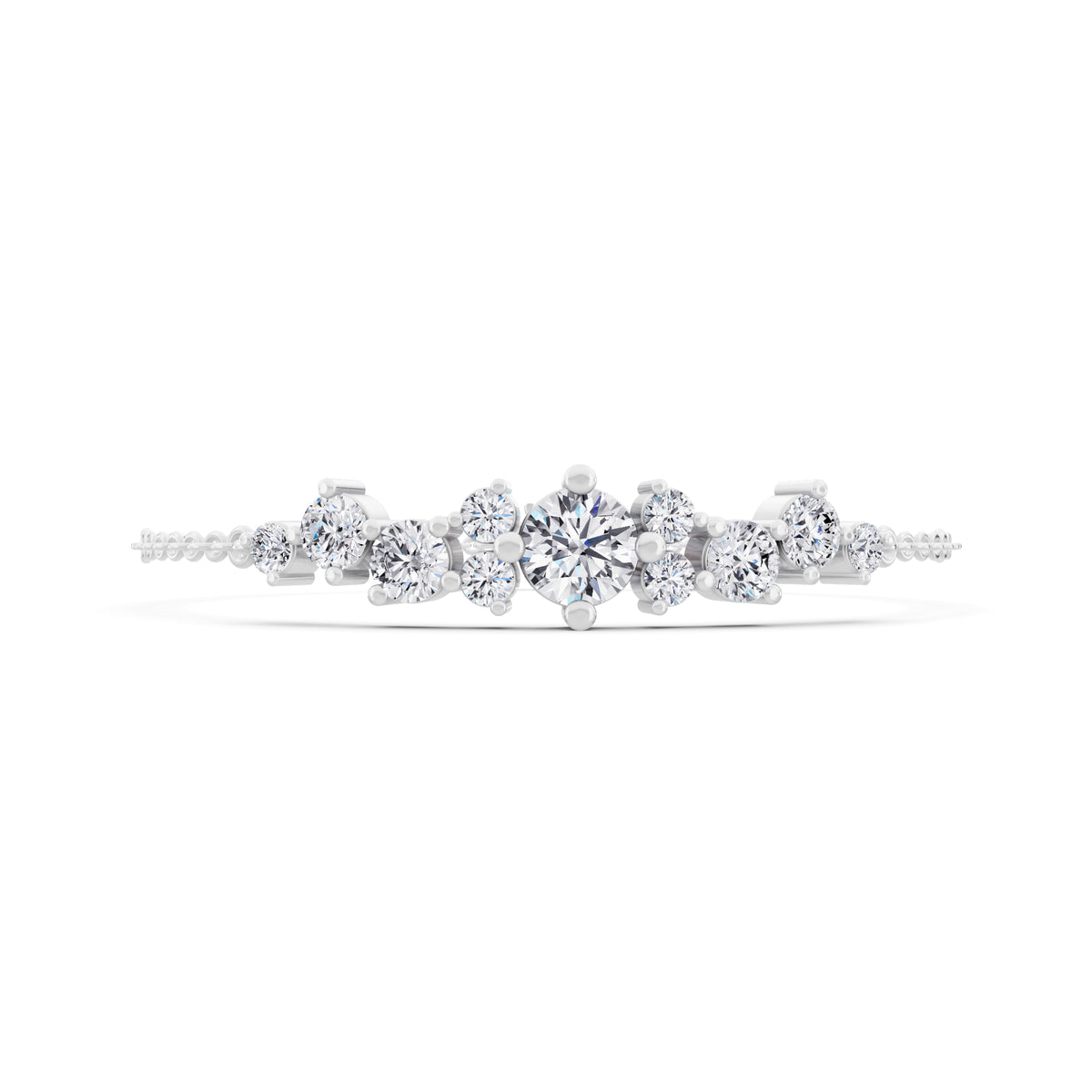 Silver Round Cut Diamond Cluster Chain Bracelet - Front