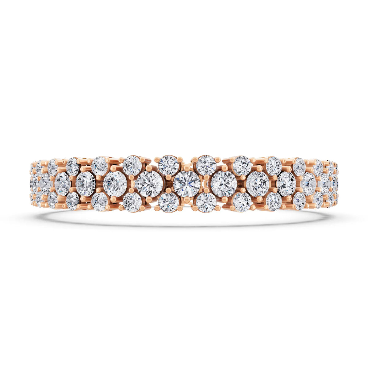 14K Rose Gold Multi Row Round Cut Diamond Tennis Bracelet - Front