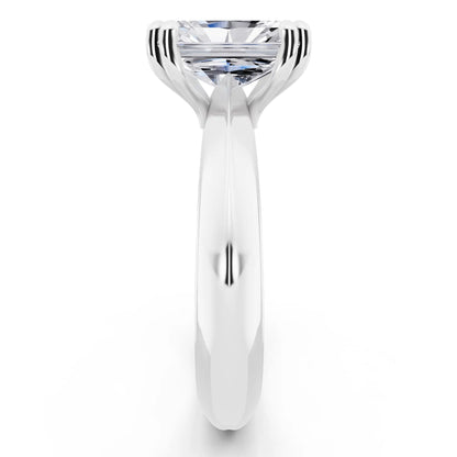 14 KT White Gold Radiant Cut Diamond Solitaire Ring with Knife Edge Band - side view