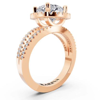 14 KT Rose Gold Cushion Cut Diamond Halo Ring with Pave Split Shank - top view