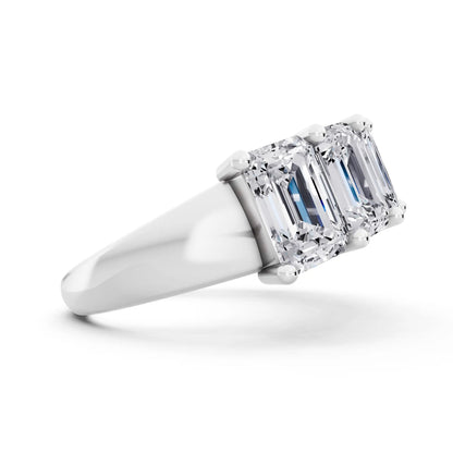 Silver Seven Stone Emerald Cut Diamond Half Eternity Wedding Band - 2.6mm - Side