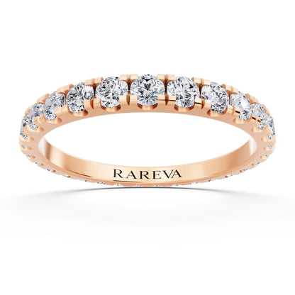 10K Rose Gold Round Cut Diamond Classic Eternity Band - 2mm - Front