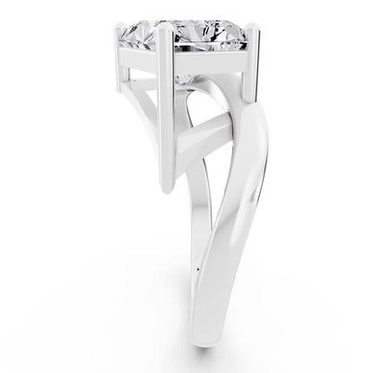14 KT White Gold Radiant Cut Diamond Solitaire Ring with Bypass Band - Side view