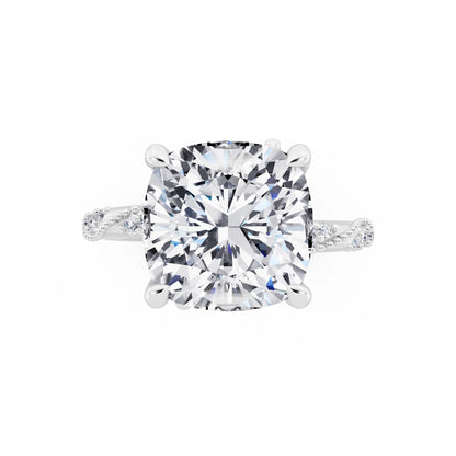 Platinum Cushion Cut Diamond Ring with Marquise Accent - top angle