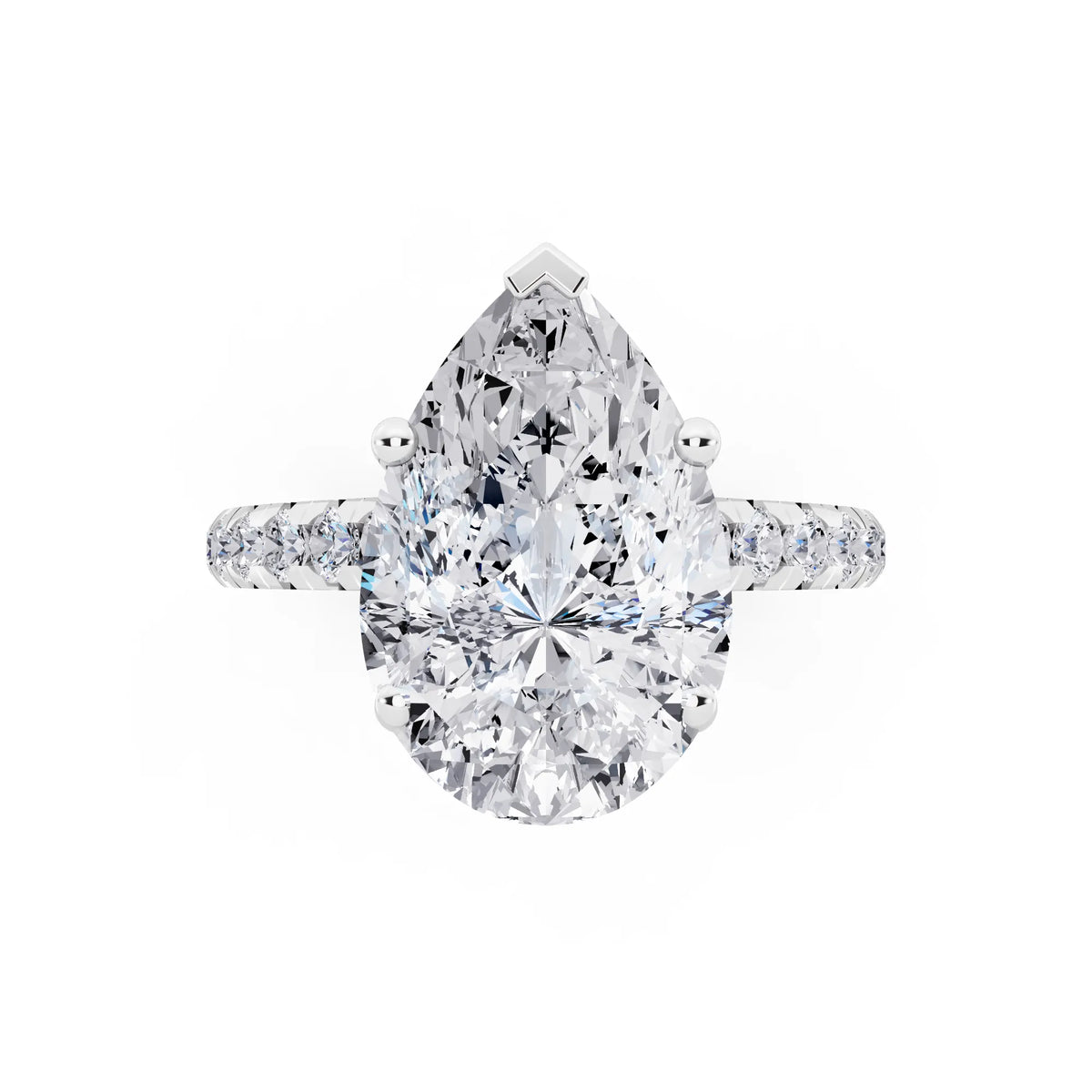 14 KT White Gold Pear Cut Diamond Ring with Hidden Halo - top angle