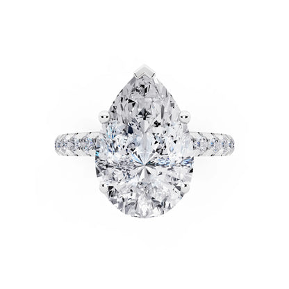 14 KT White Gold Pear Cut Diamond Ring with Hidden Halo - top angle