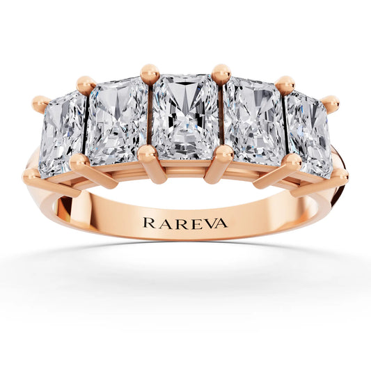 10K Rose Gold Five Stone Radiant Cut Diamond Half Eternity Wedding Band - 2.5mm - Front