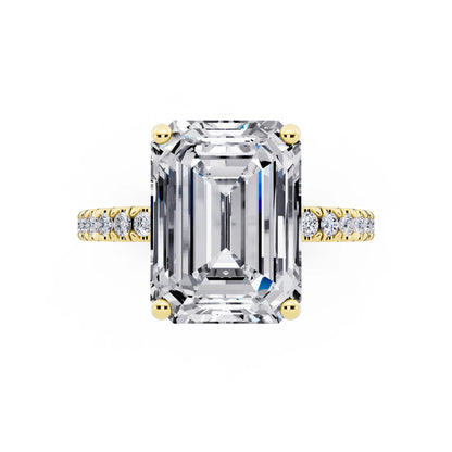 14 KT Yellow Gold Emerald Cut Diamond Solitaire Ring with Pave Eternity Band - top angle