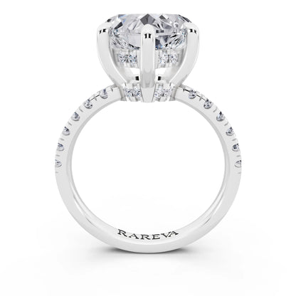 Platinum Heart Cut Diamond Hidden Halo Tiger Prong Pave Band Ring - through finger