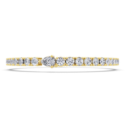 10K Yellow Gold Round Cut Diamond Tennis Bracelet with Pear Accent - Front