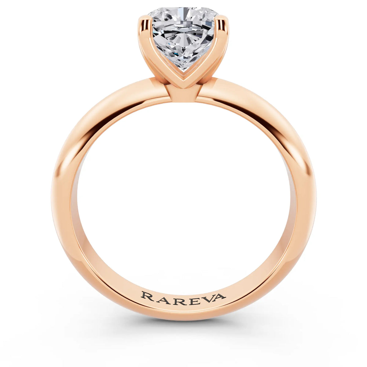 14 KT Rose Gold Cushion Cut Diamond Classic Solitaire Ring - through finger