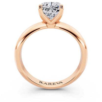 14 KT Rose Gold Cushion Cut Diamond Classic Solitaire Ring - through finger