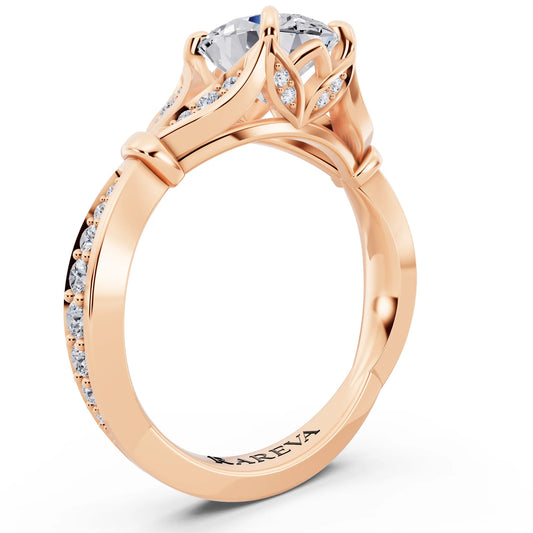 14 KT Rose Gold Oval Cut Diamond Ring with Lotus Collar - top view