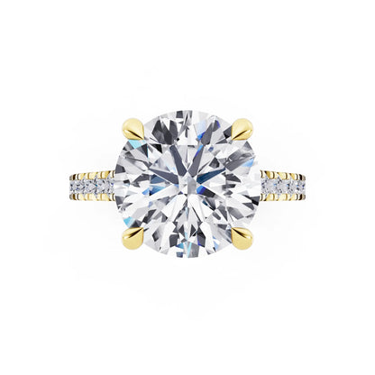 18 KT Yellow Gold Round Cut Diamond Solitaire Ring with Pave Band - Top down