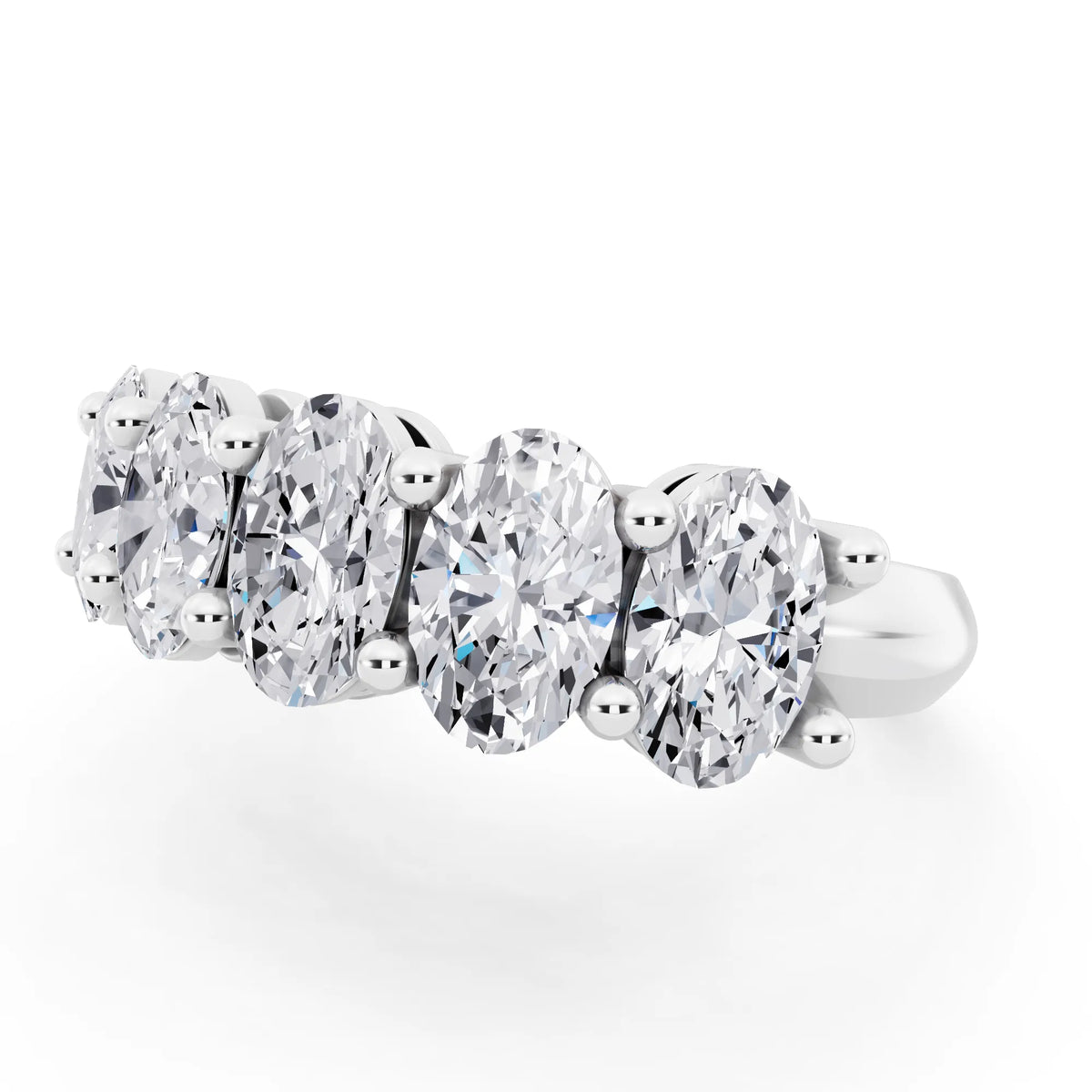 Silver Five Stone Oval Cut Diamond Half Eternity Wedding Band - 2.7mm - Close up