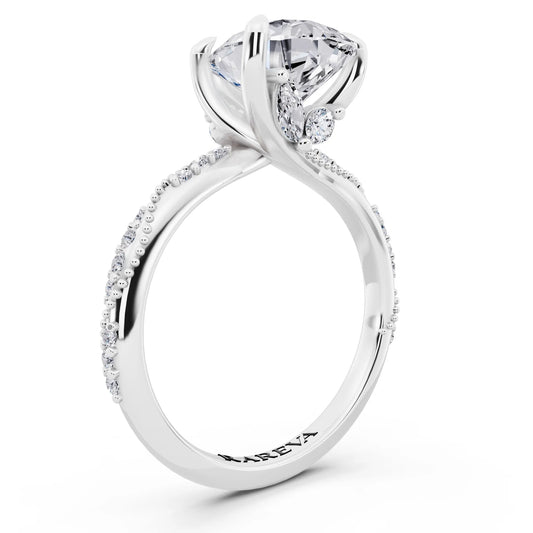 18 KT White Gold Pear Cut Diamond Ring with Marquise Accent - top view