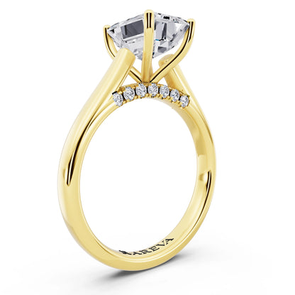 18 KT Yellow Gold Emerald Cut Diamond Solitaire Ring with Hidden Accent - top view