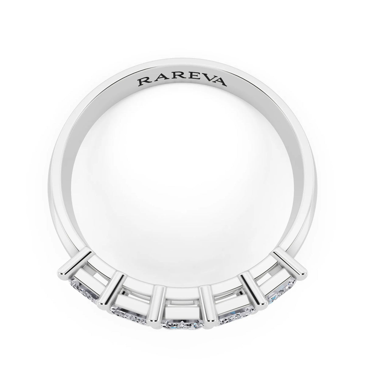 Silver Five Stone Emerald Cut Diamond Half Eternity Wedding Band - 2.5mm - Top