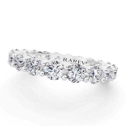 Silver Round Cut Diamond Unity Prong Eternity Band - 3mm - Close up