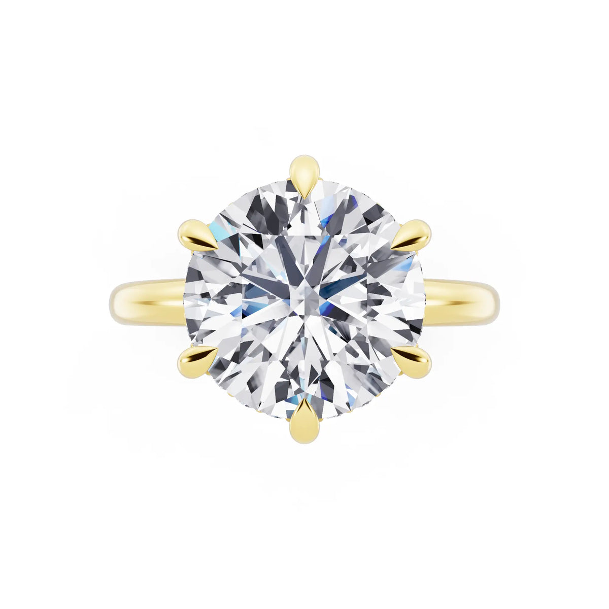 18 KT Yellow Gold Round Cut Diamond Hidden Halo Solitaire Ring - top angle